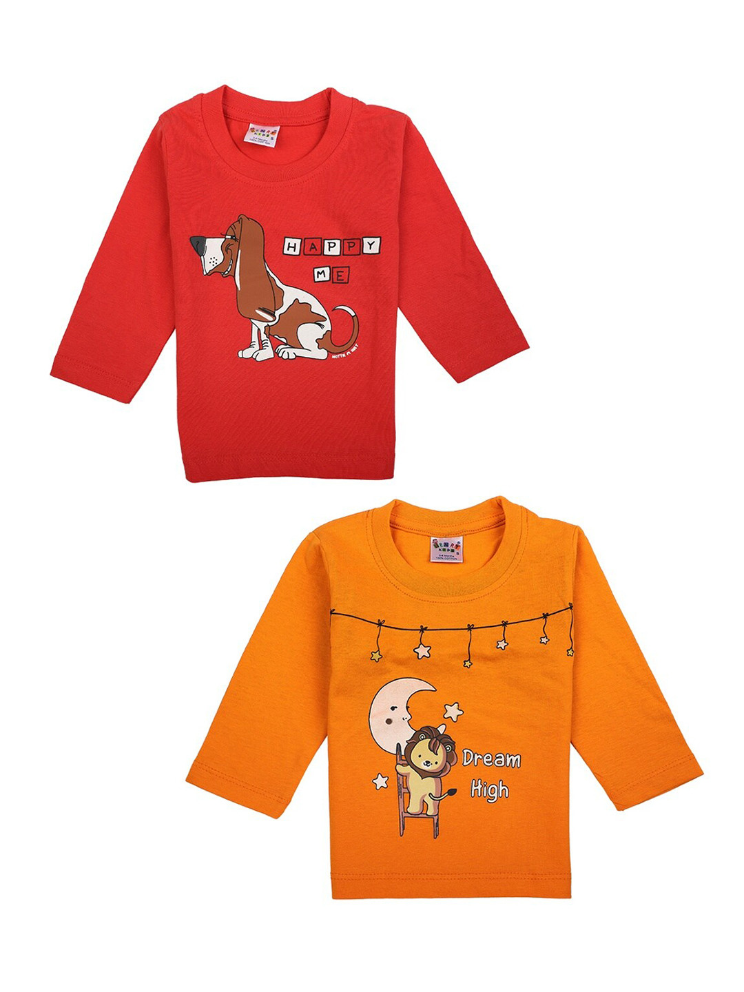 

V-Mart Boys Orange Typography Set of 2 Printed Applique T-shirt