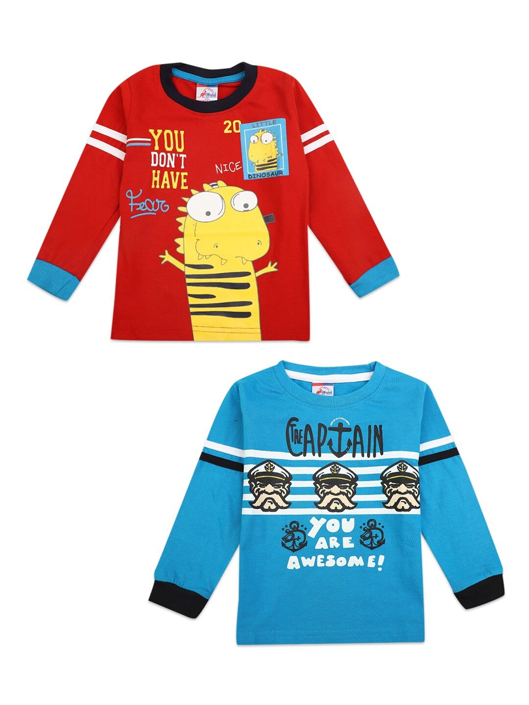 V-Mart Boys Pack of 2 Red & Blue Typography Printed T-shirts