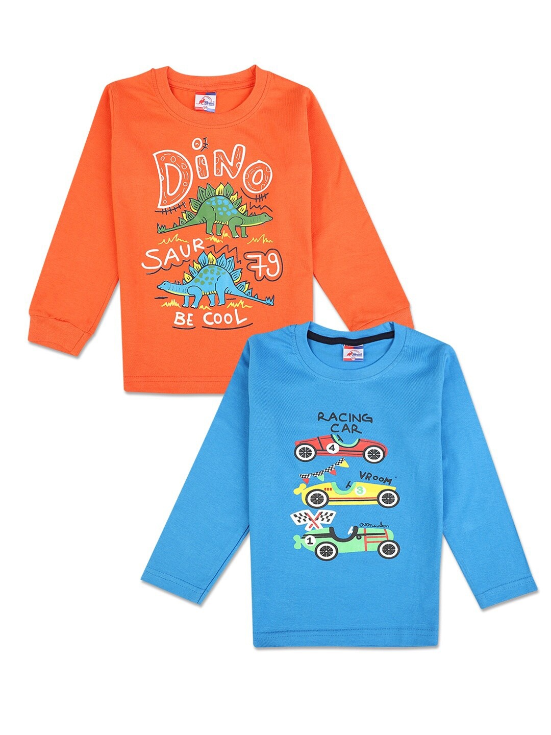 

V-Mart Boys Pack of 2 Blue & Orange Printed Cotton T-shirt