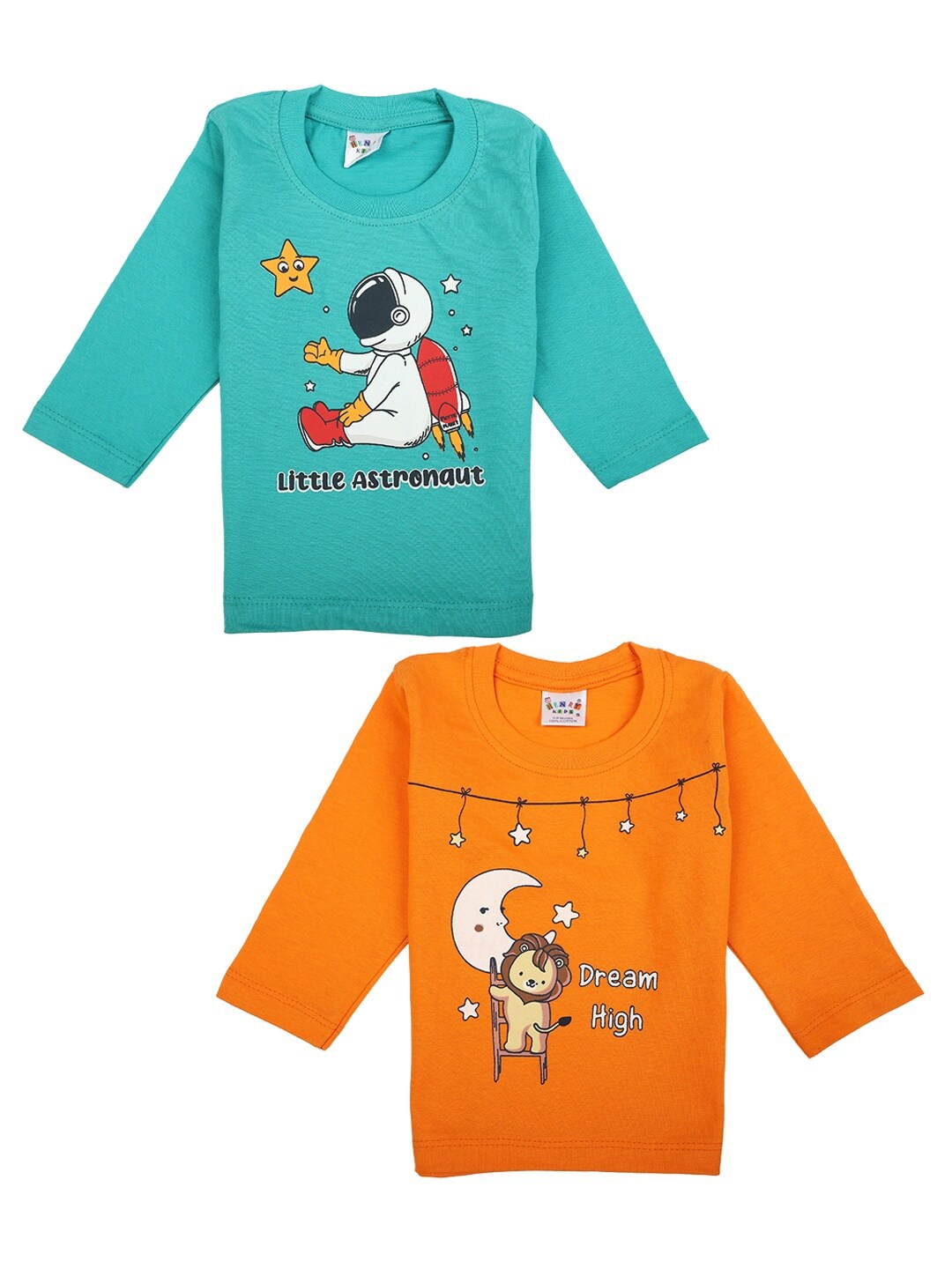 

V-Mart Boys Pack of 2 Orange & Green Printed T-shirts