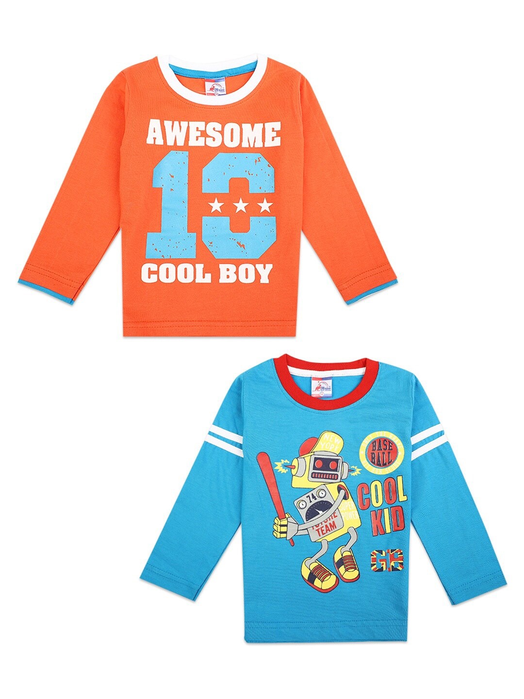 

V-Mart Boys Pack of 2 Blue & Orange Printed Cotton T-shirts