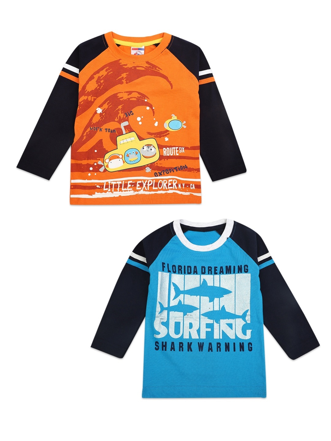

V-Mart Boys Blue & Orange Pack of 2 Printed Cotton T-shirt