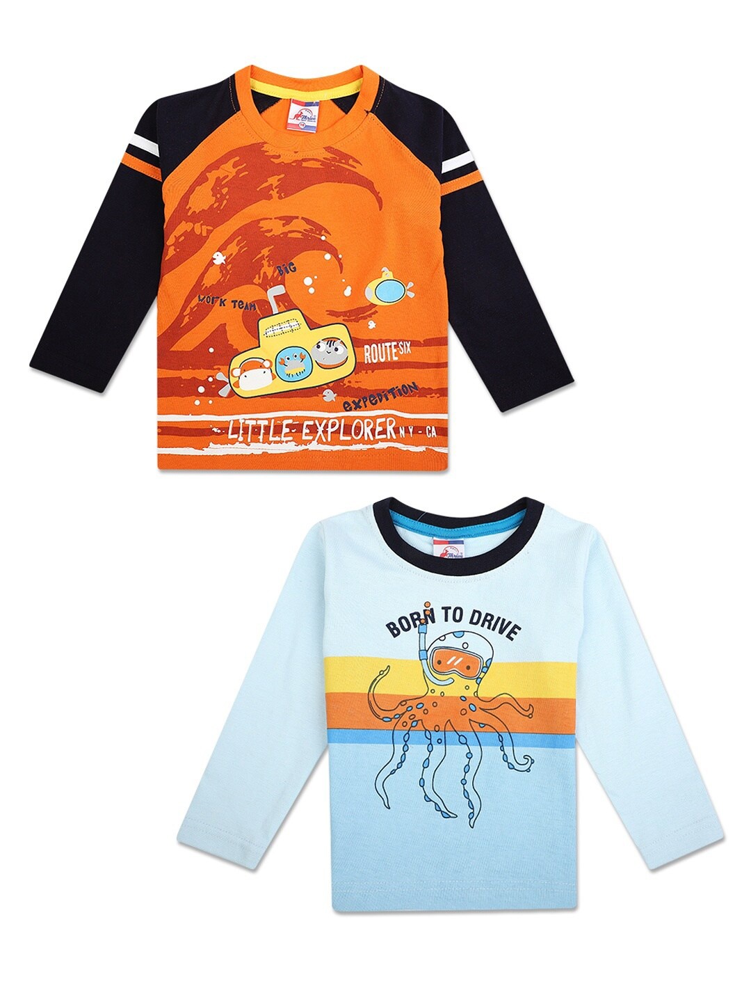 

V-Mart Boys Pack of 2 Blue & Orange Printed T-shirt