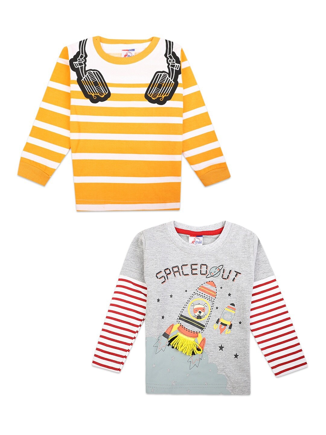 

V-Mart Boys Pack Of 2 Orange & Grey Striped T-shirt