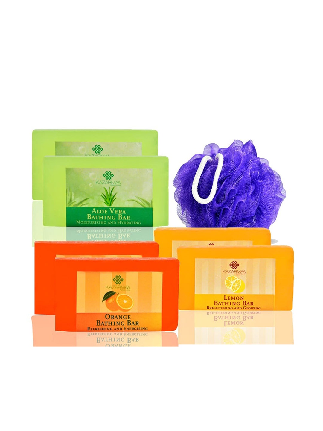 

KAZARMAA Set of 6 Refreshing Bathing Bars with Big Loofah - 100 g Each, Green