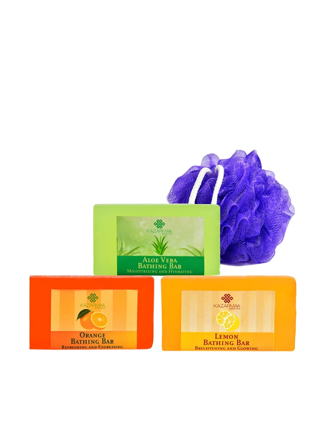 

KAZARMAA Set of 3 Refreshing Bathing Bars with Big Loofah, Green