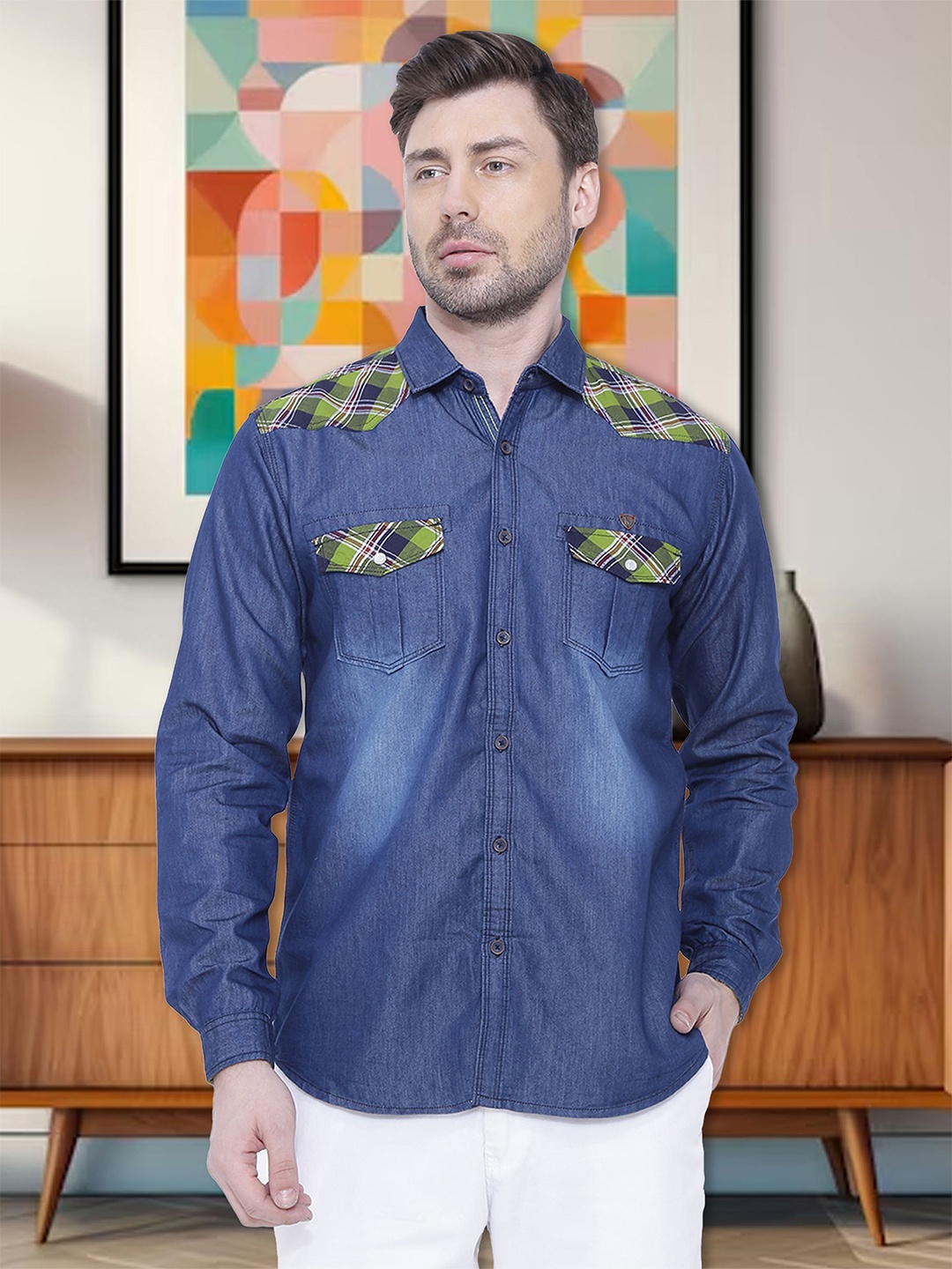 

Kuons Avenue Men Blue Smart Slim Fit Casual Denim Shirt