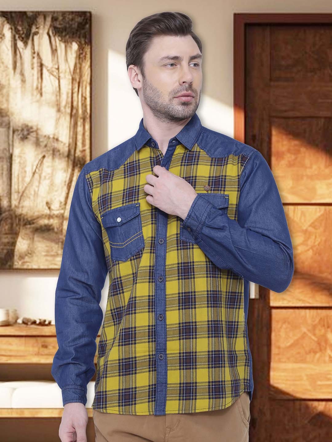 

Kuons Avenue Men Yellow Smart Slim Fit Checked Casual Shirt