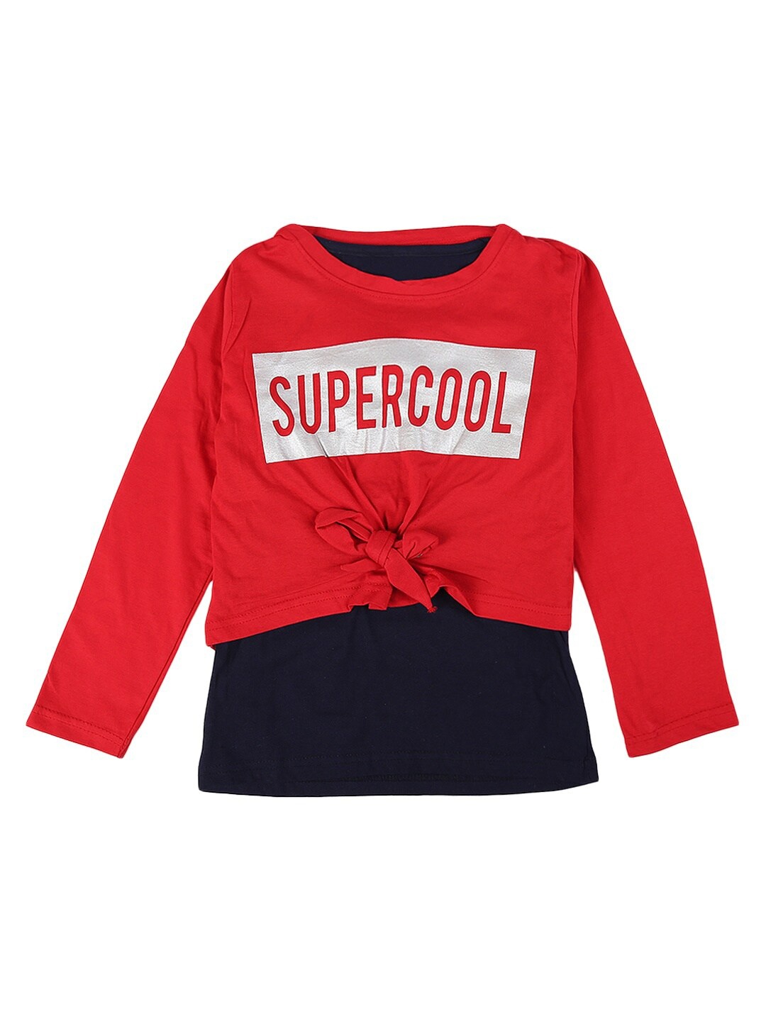 

V-Mart Girls Red & Black Typography Cotton T-shirt