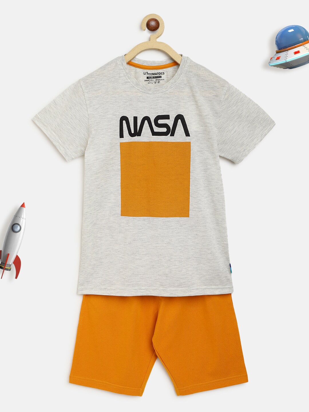 

Lil Tomatoes Boys Grey & Orange Printed Night suit