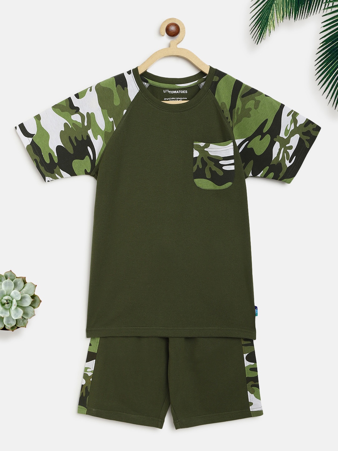 

Lil Tomatoes Boys Olive Green Printed Night suit