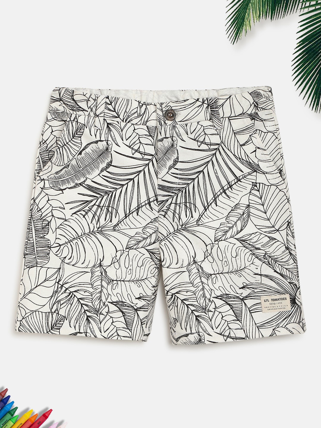 

Lil Tomatoes Boys White Printed Regular Fit Mid Rise Cotton Outdoor Shorts