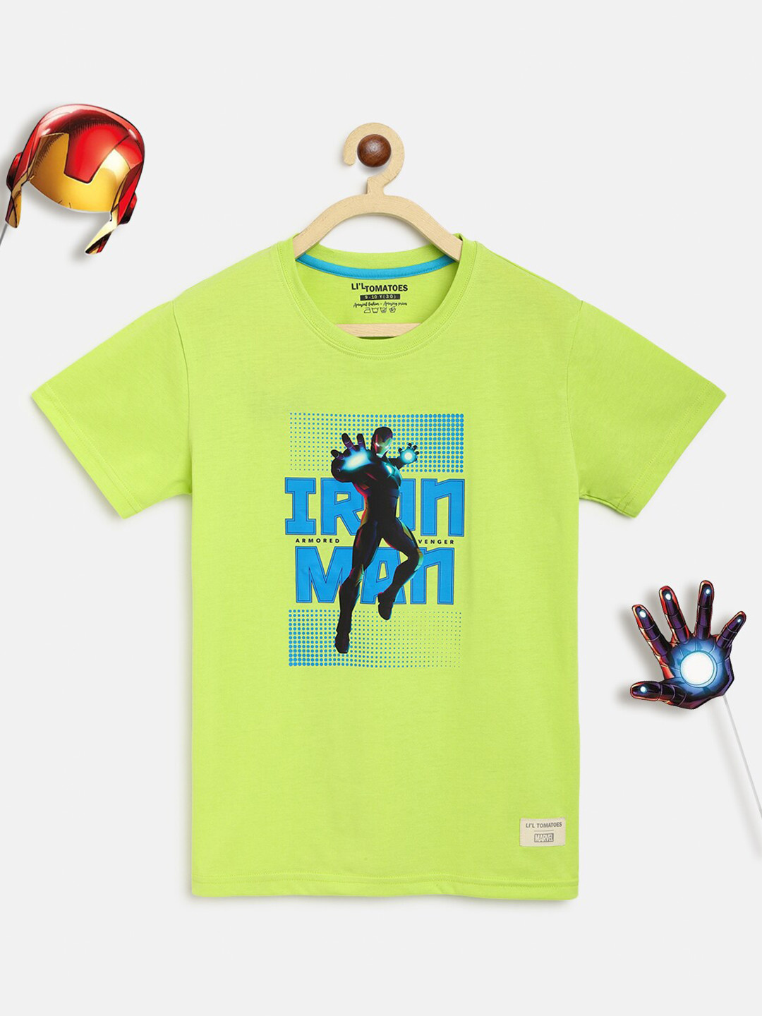 

Lil Tomatoes Boys Lime Green & Blue Iron Man Printed T-shirt