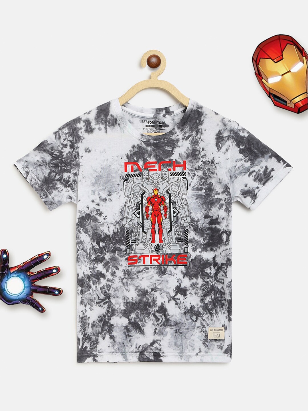 

Lil Tomatoes Boys White & Charcoal Grey Iron Man Printed T-shirt