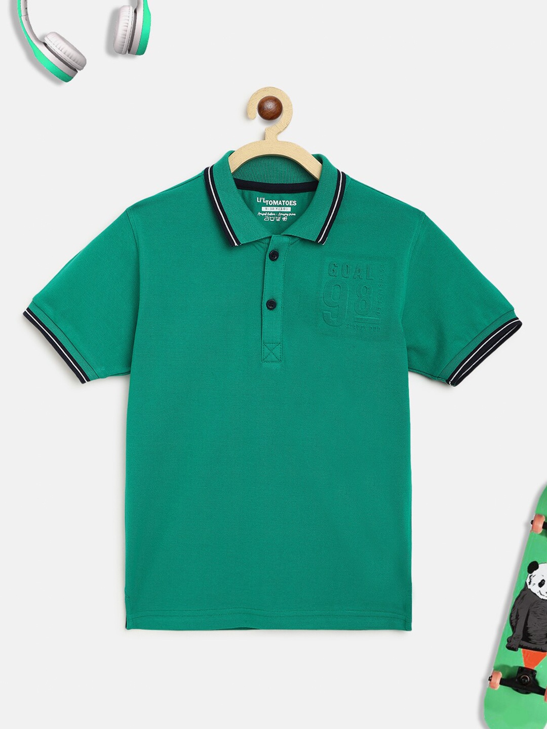 

Lil Tomatoes Boys Green Polo Collar Outdoor T-shirt
