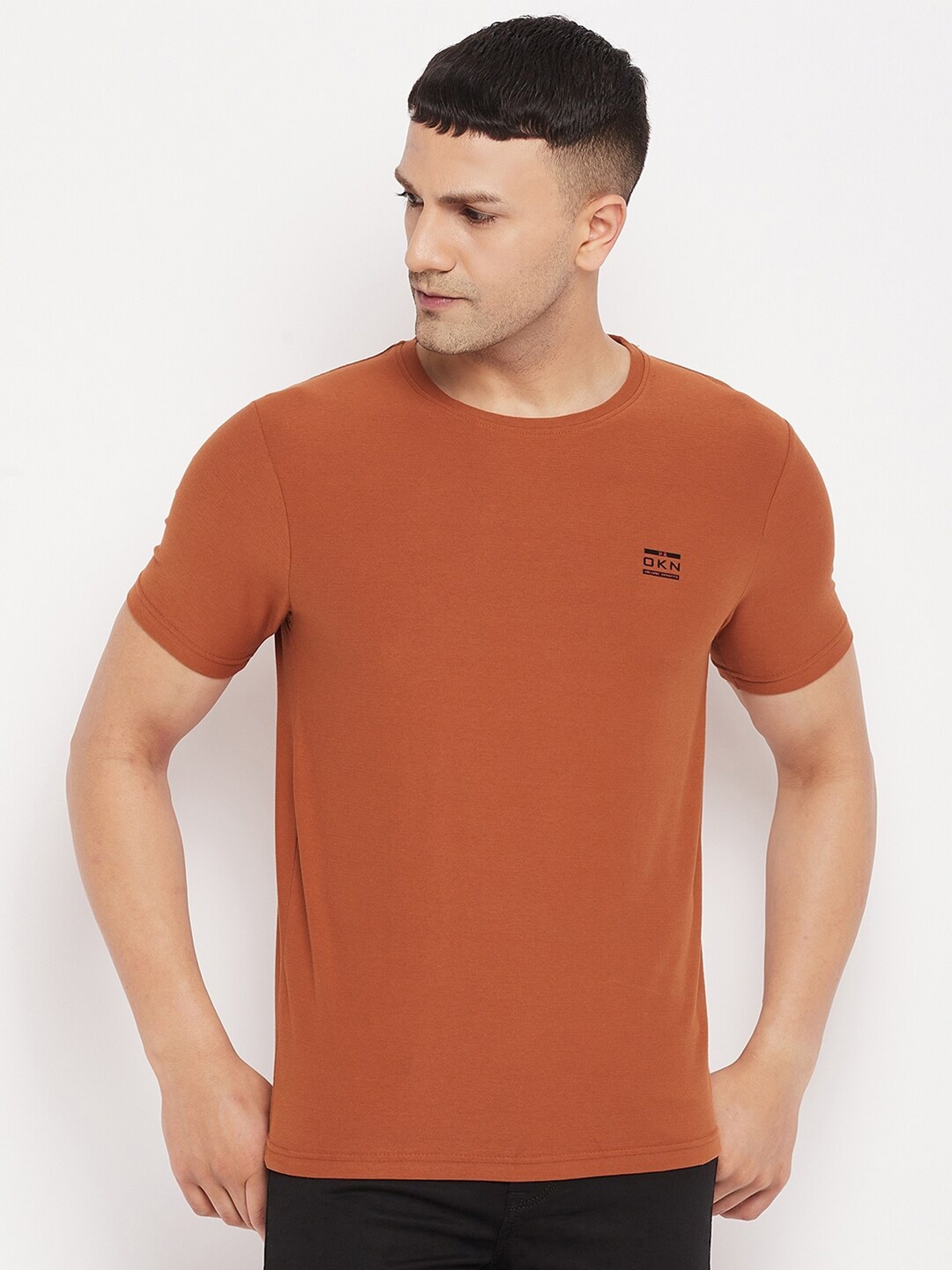 

Okane Men Rust Solid Cotton T-shirt