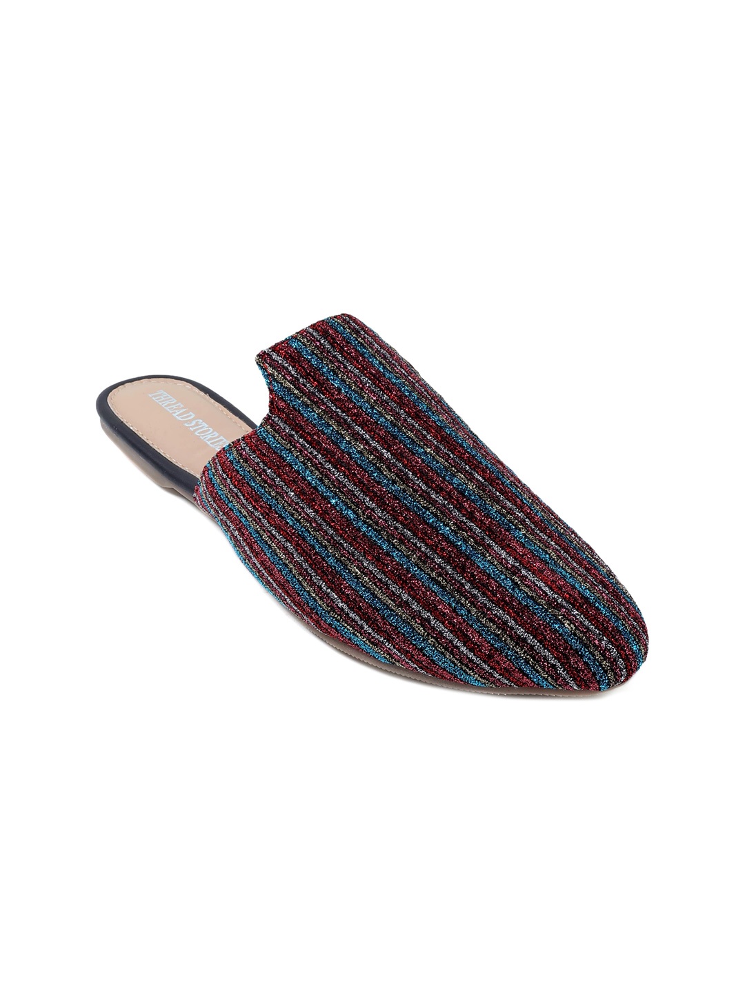 

Thread Stories Women Maroon & Blue Striped Mules