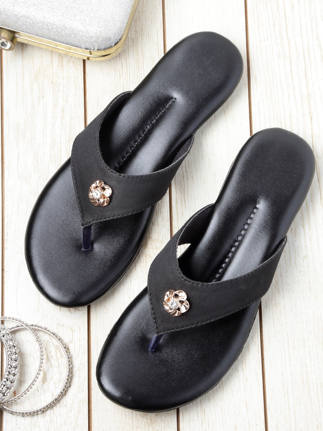 

DEAS Women Black T-Strap Flats