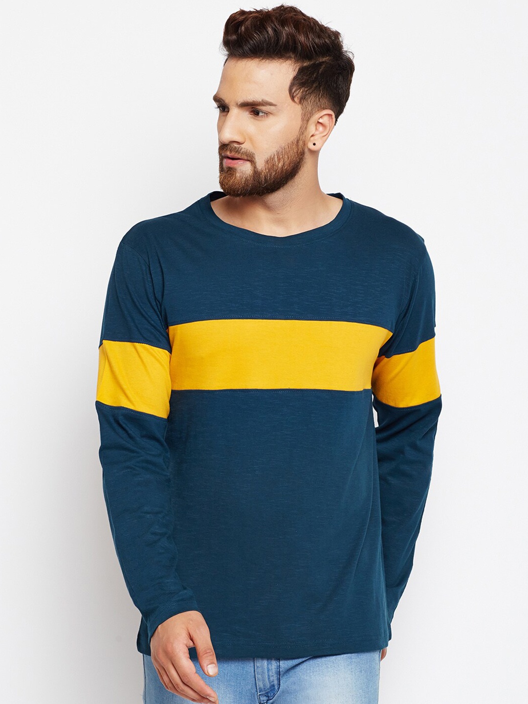

The Dry State Men Teal Colourblocked Pure Cotton Slim Fit T-shirt