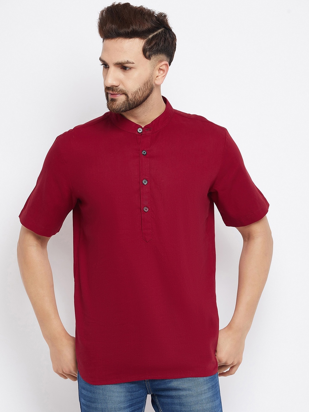 

CHILL WINSTON Men Maroon Solid Pure Cotton Kurta