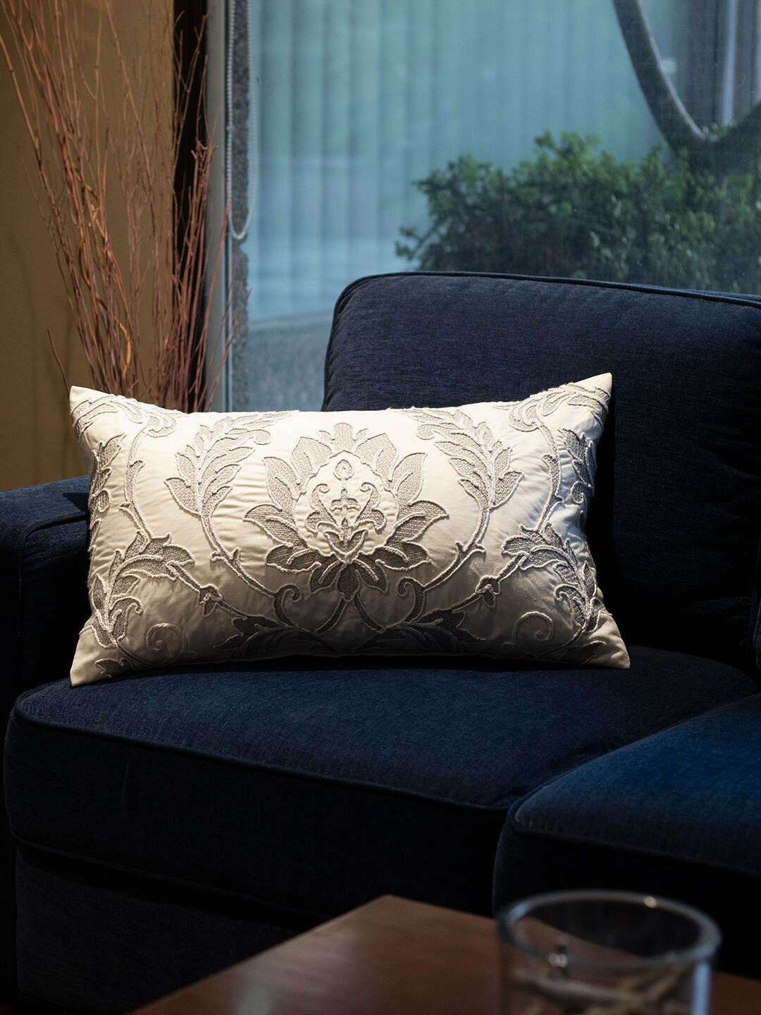 

MASPAR Grey Floral Rectangle Cushion Covers