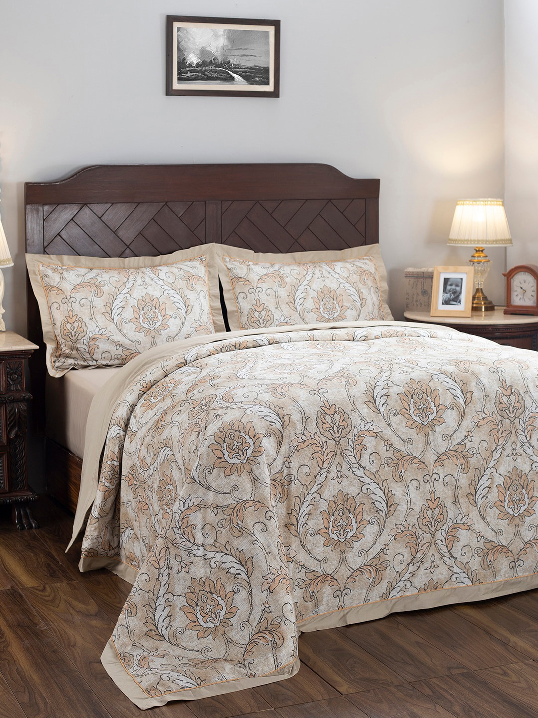 

MASPAR Peach Printed 400TC Pure Cotton Duvet Cover With 2 Pillow Cases