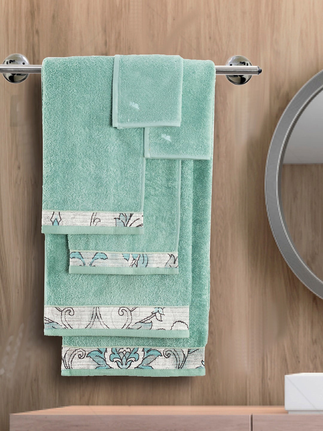 

MASPAR Set Of 6 Blue Printed 550 GSM Pure Cotton Towel Set