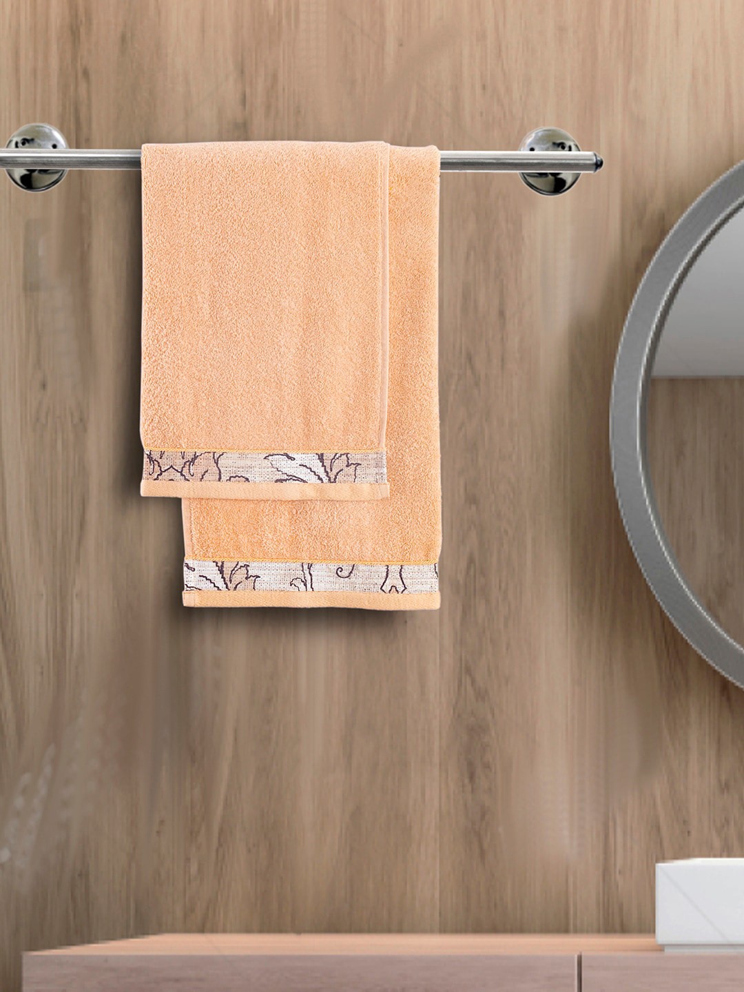 

MASPAR Orange 550 GSM Set Of 2 Peach Solid Cotton Hand Towel