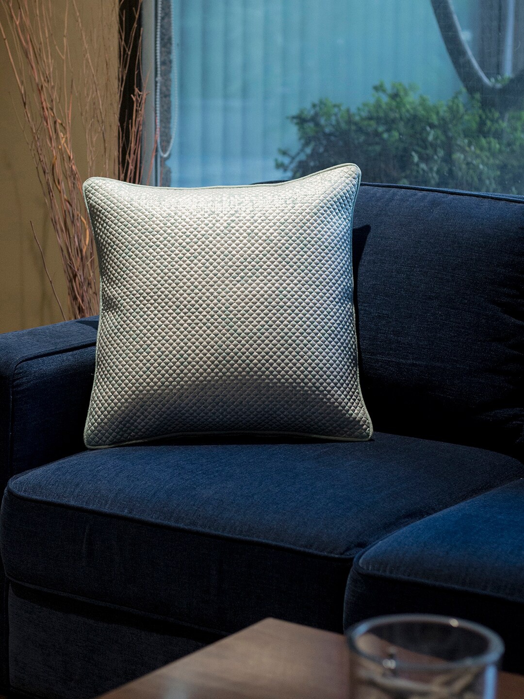 

MASPAR Blue Solid Square Cushion Cover