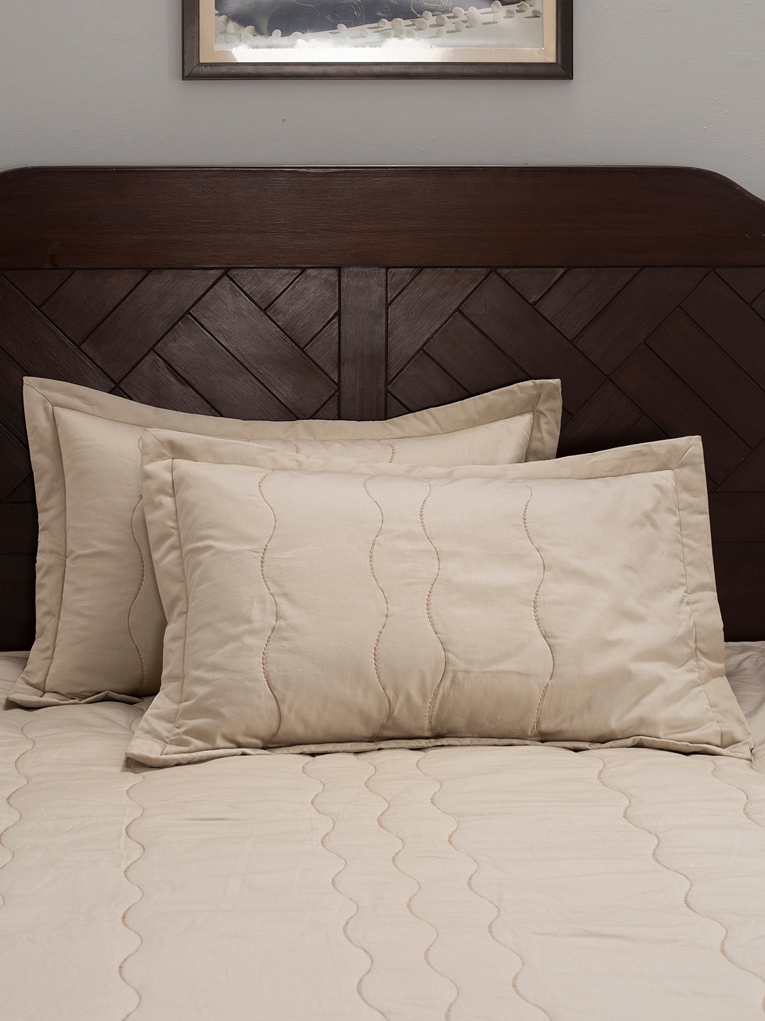 

MASPAR Set Of 2 Cream-Coloured Solid 400 TC Pure Cotton Pillow Covers