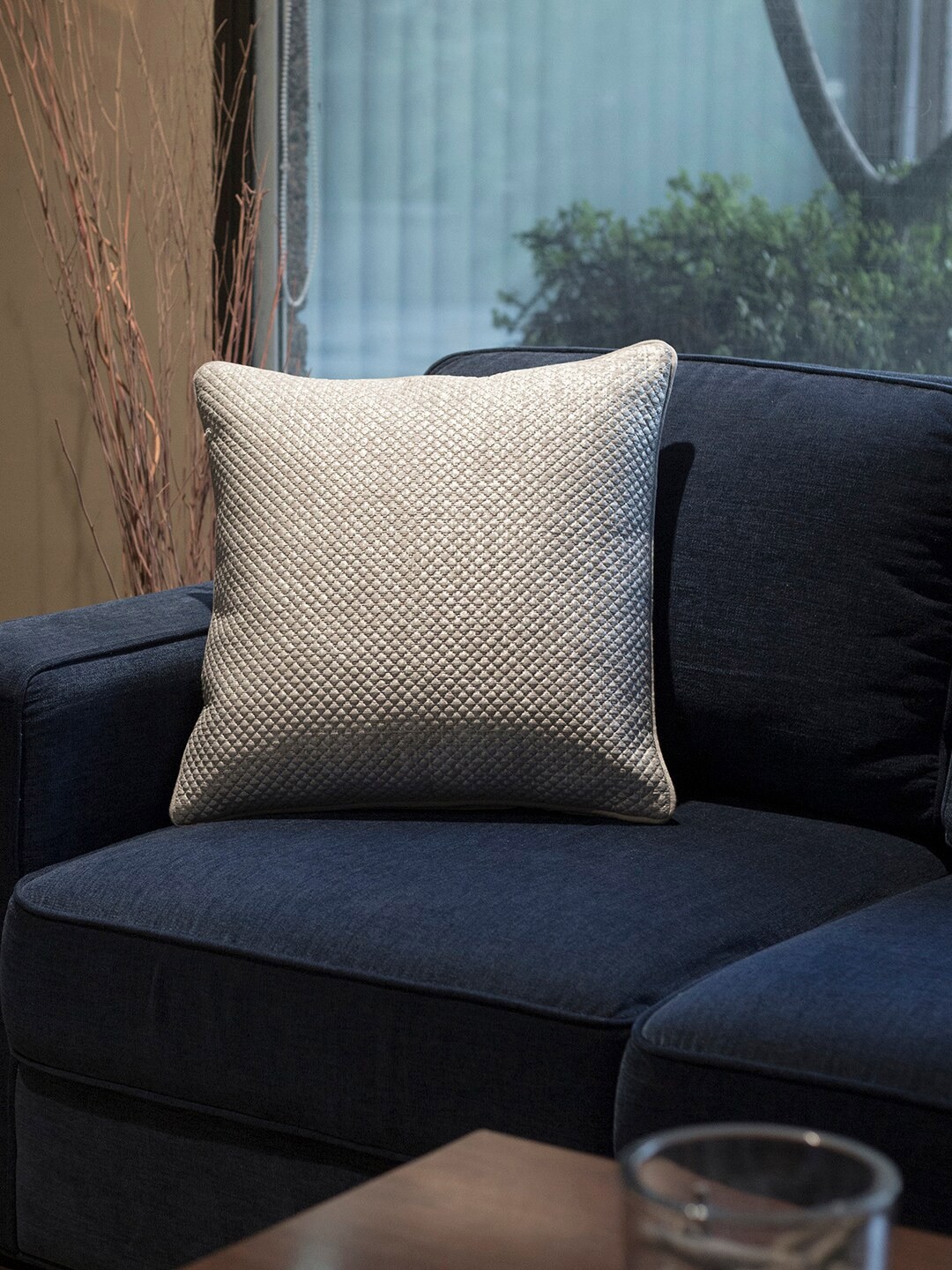 

MASPAR Cream-Coloured Checked Square Cushion Covers