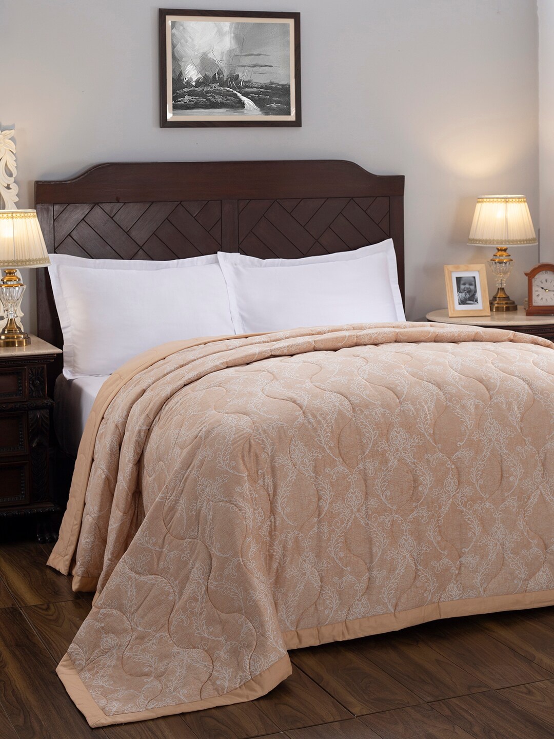 

MASPAR Peach 100 GSM AC Room Floral Cotton Quilted Double Queen Quilt