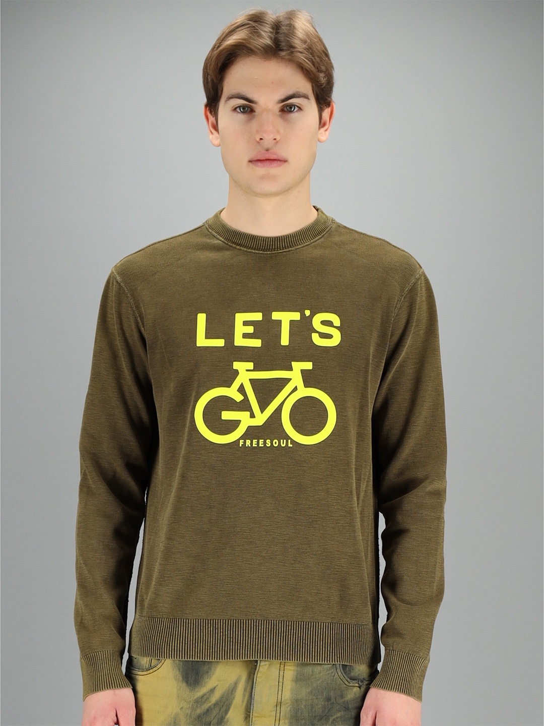 

FREESOUL Men Khaki Printed Sweatshirt