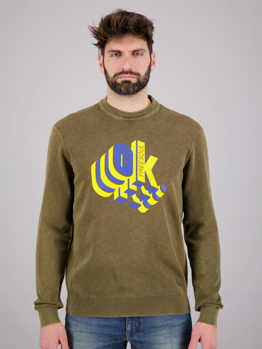 

FREESOUL Men Khaki Printed Sweatshirt