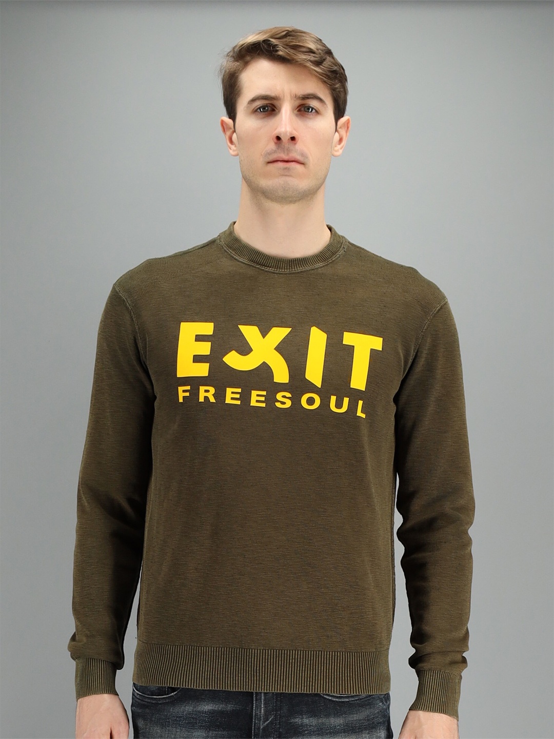

FREESOUL Men Khaki Sweatshirt