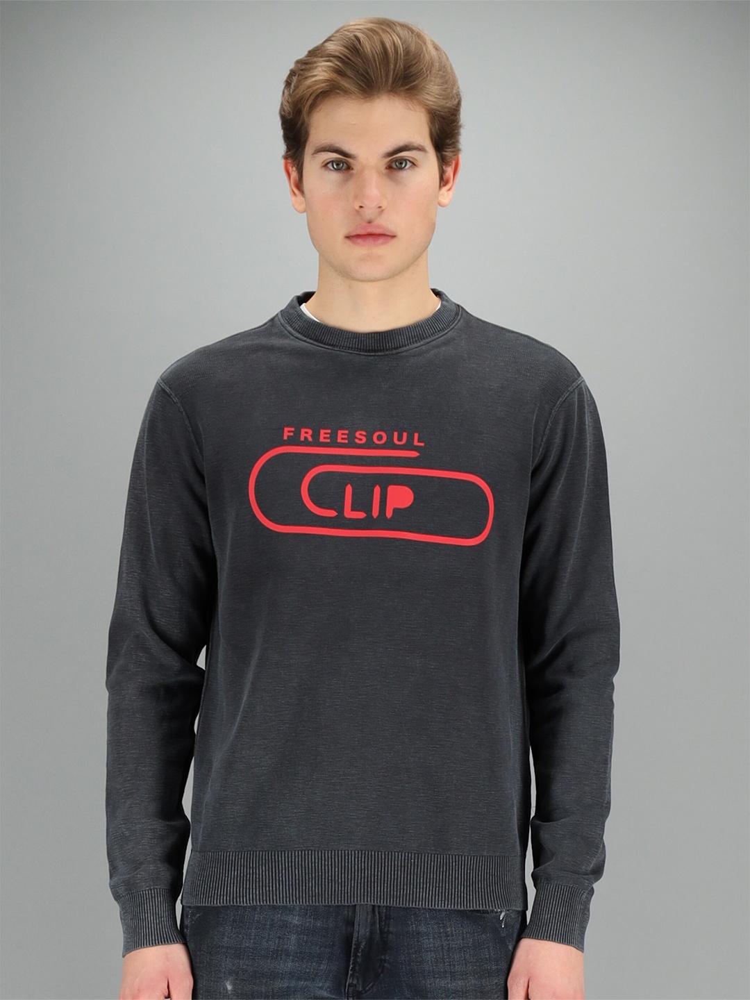 

FREESOUL Men Navy Blue Typography Printed Sweatshirt