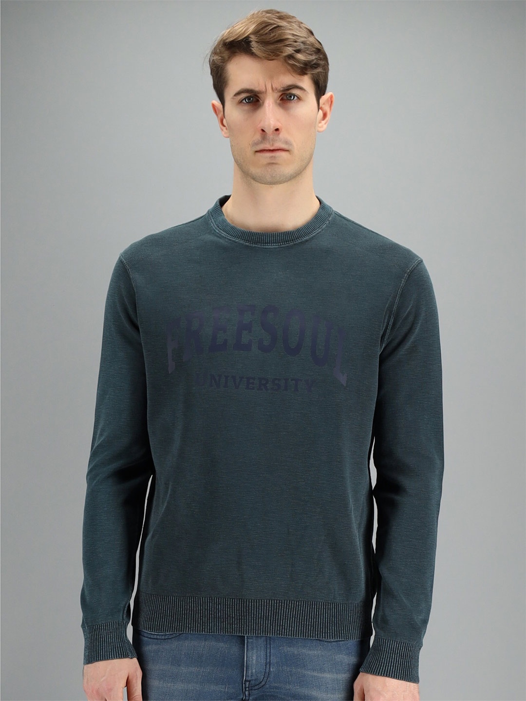 

FREESOUL Men Blue Printed Cotton Sweatshirt