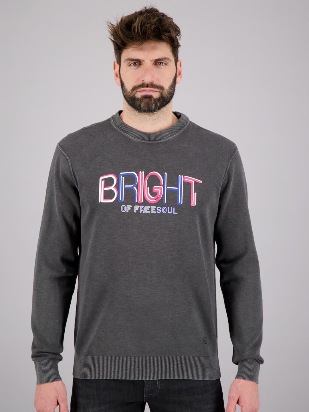 

FREESOUL Men Grey Printed Sweatshirt