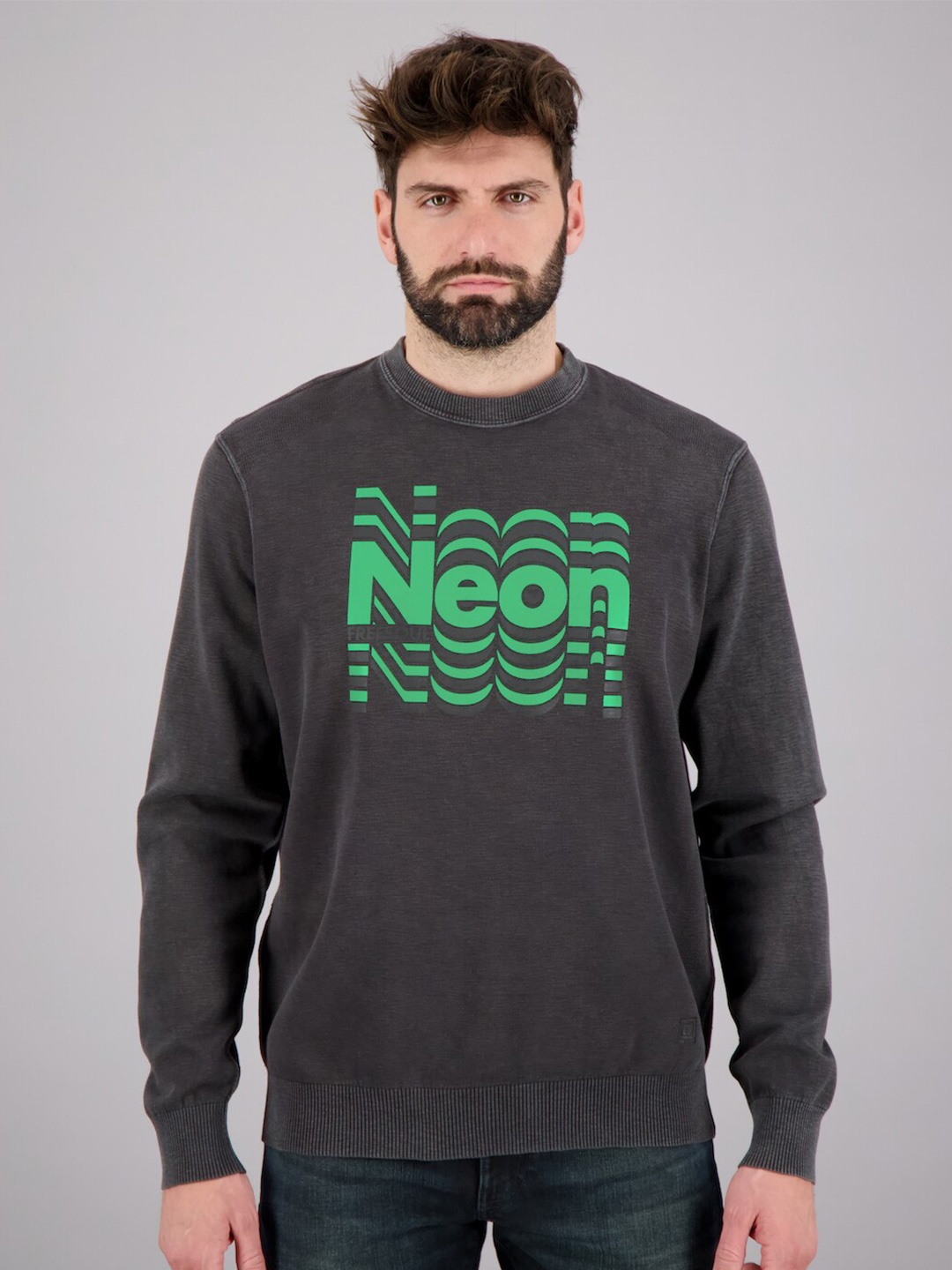 

FREESOUL Men Grey & Green Printed Sweatshirt