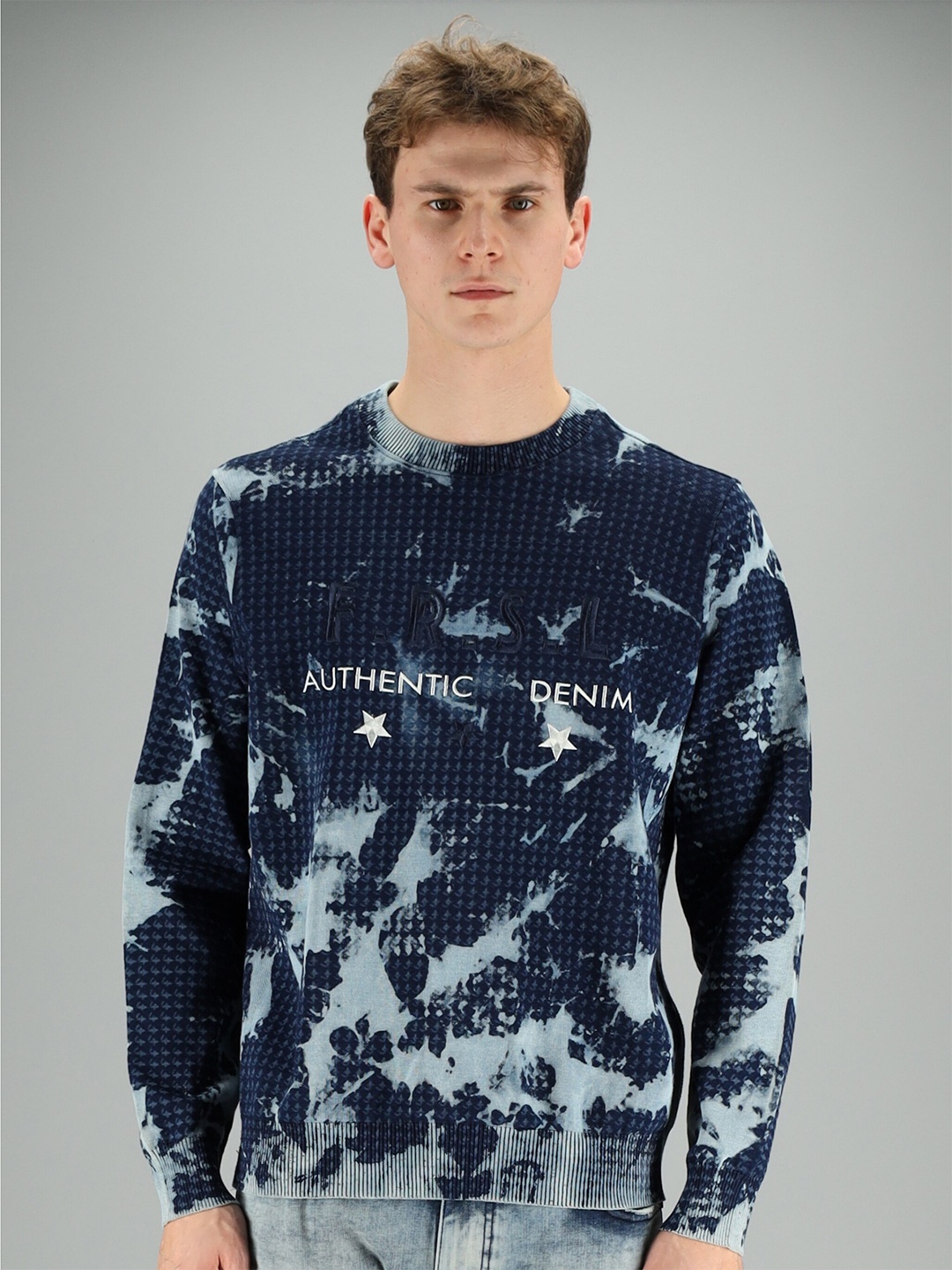 

FREESOUL Men Navy Blue & White Printed Sweatshirt