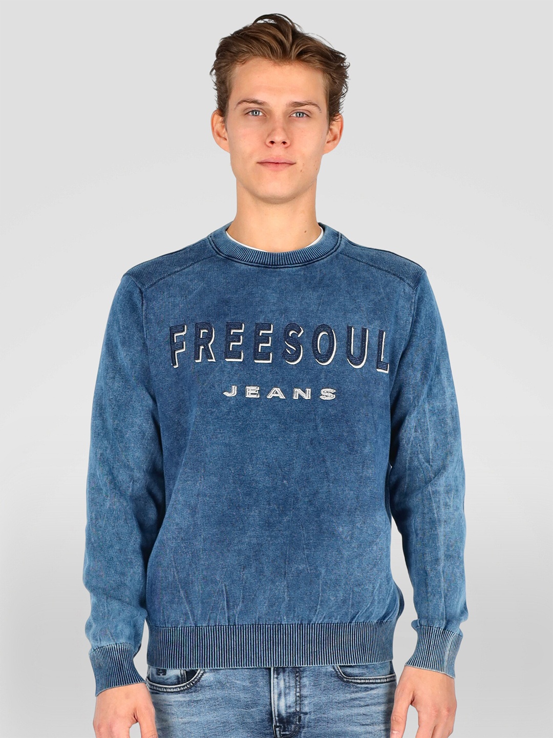 

FREESOUL Men Blue Printed Sweatshirt