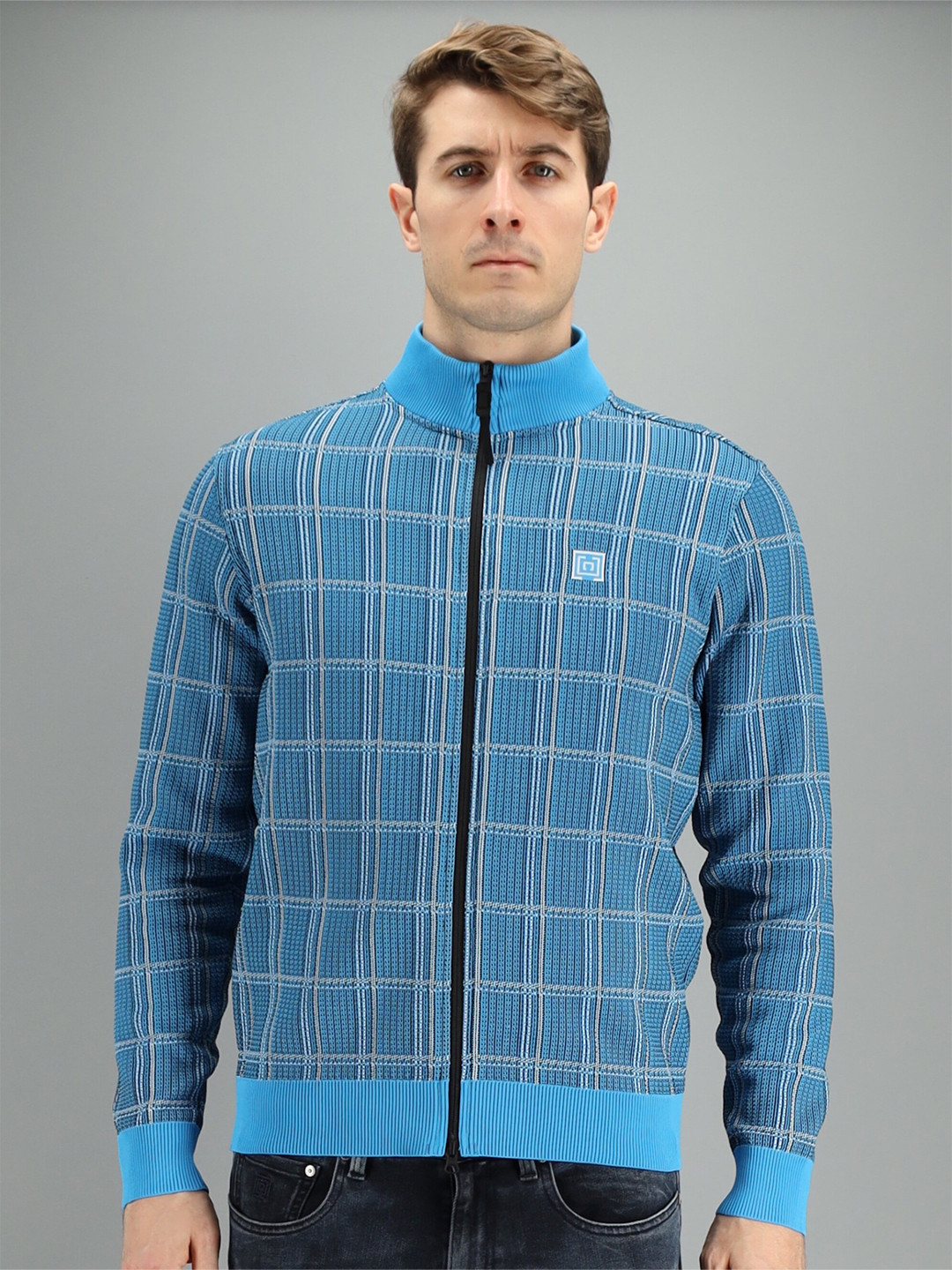 

FREESOUL Men Blue Checked Sweatshirt