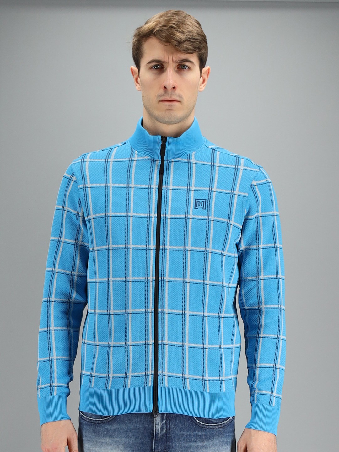 

FREESOUL Men Blue Checked Sweatshirt