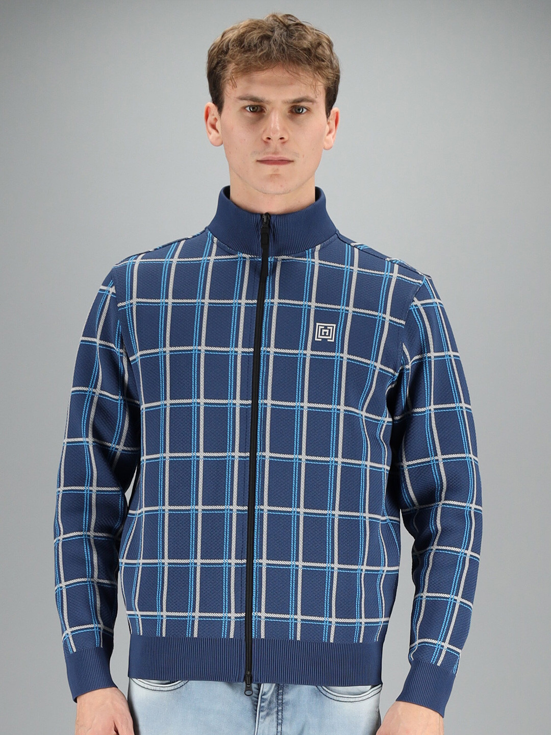 

FREESOUL Men Blue Checked Sweatshirt