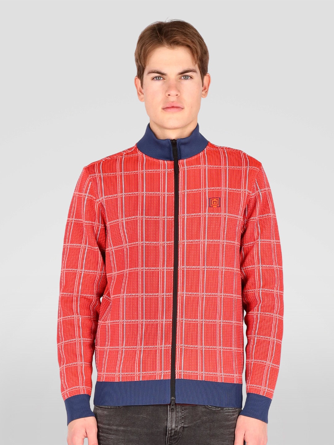 

FREESOUL Men Coral Checked Sweatshirt