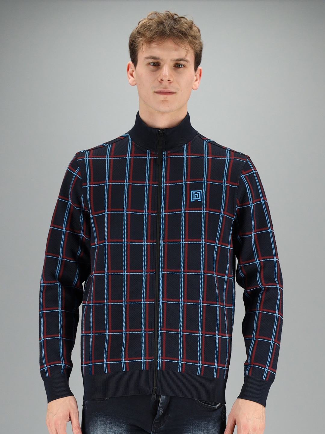 

FREESOUL Men Blue Checked Sweatshirt