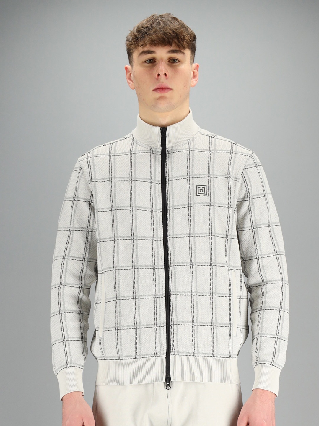 

FREESOUL Men Off White Checked Sweatshirt
