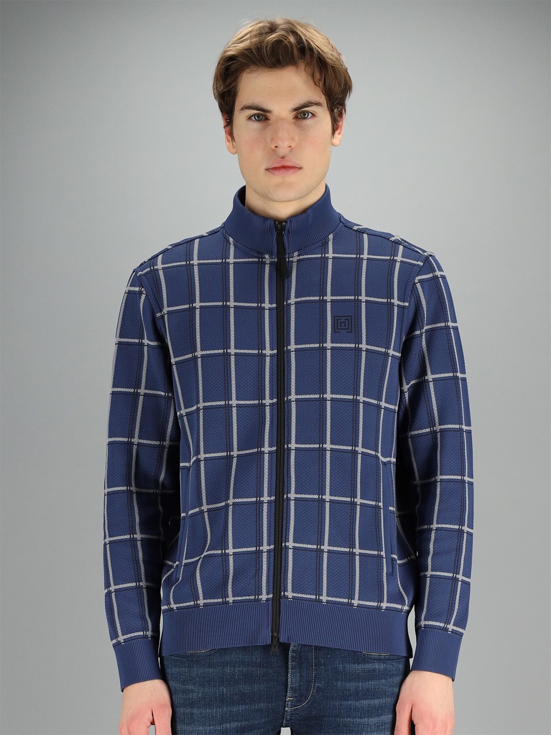 

FREESOUL Men Blue Checked Sweatshirt