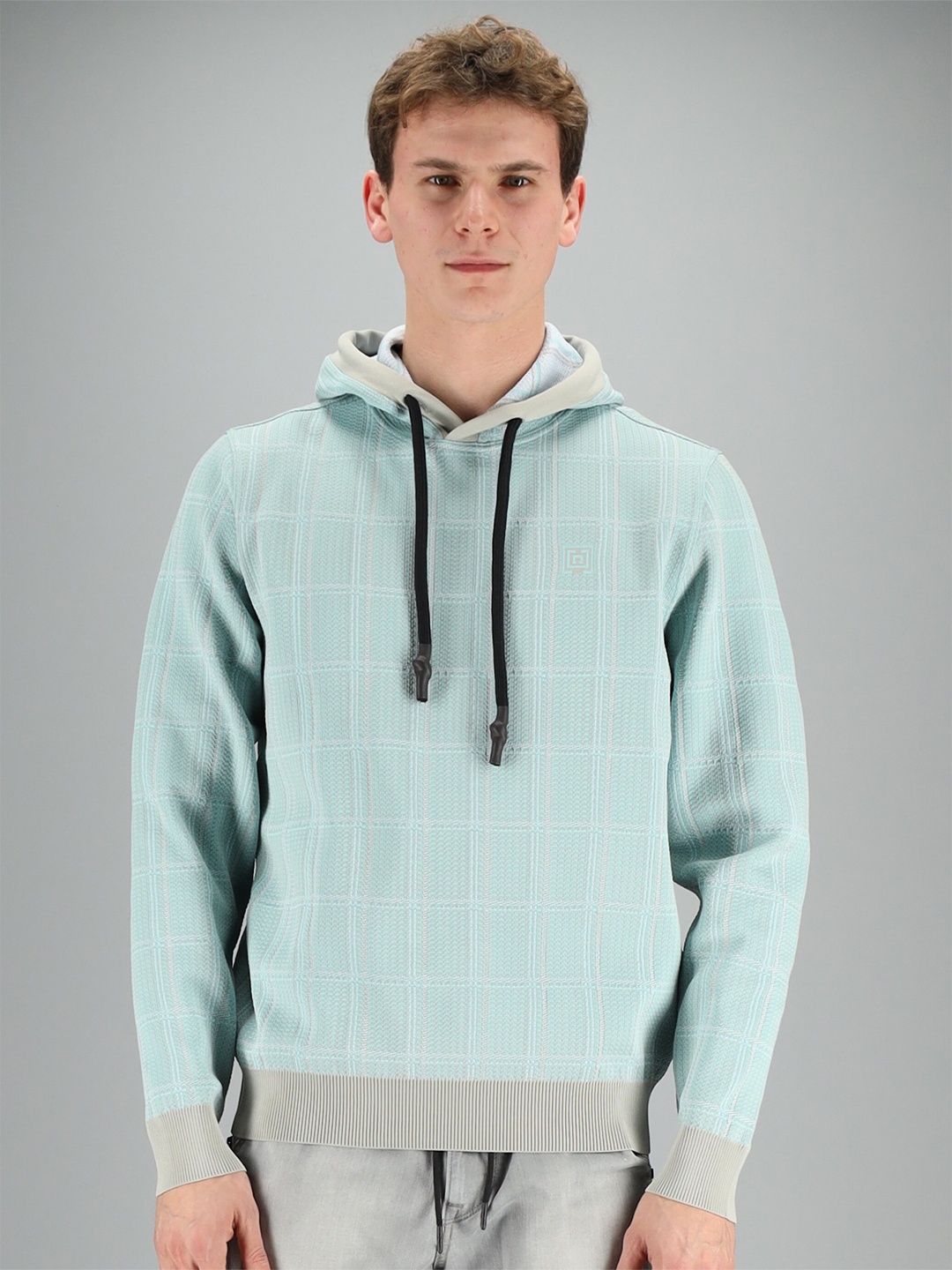 

FREESOUL Men Blue Checked Hooded Sweatshirt