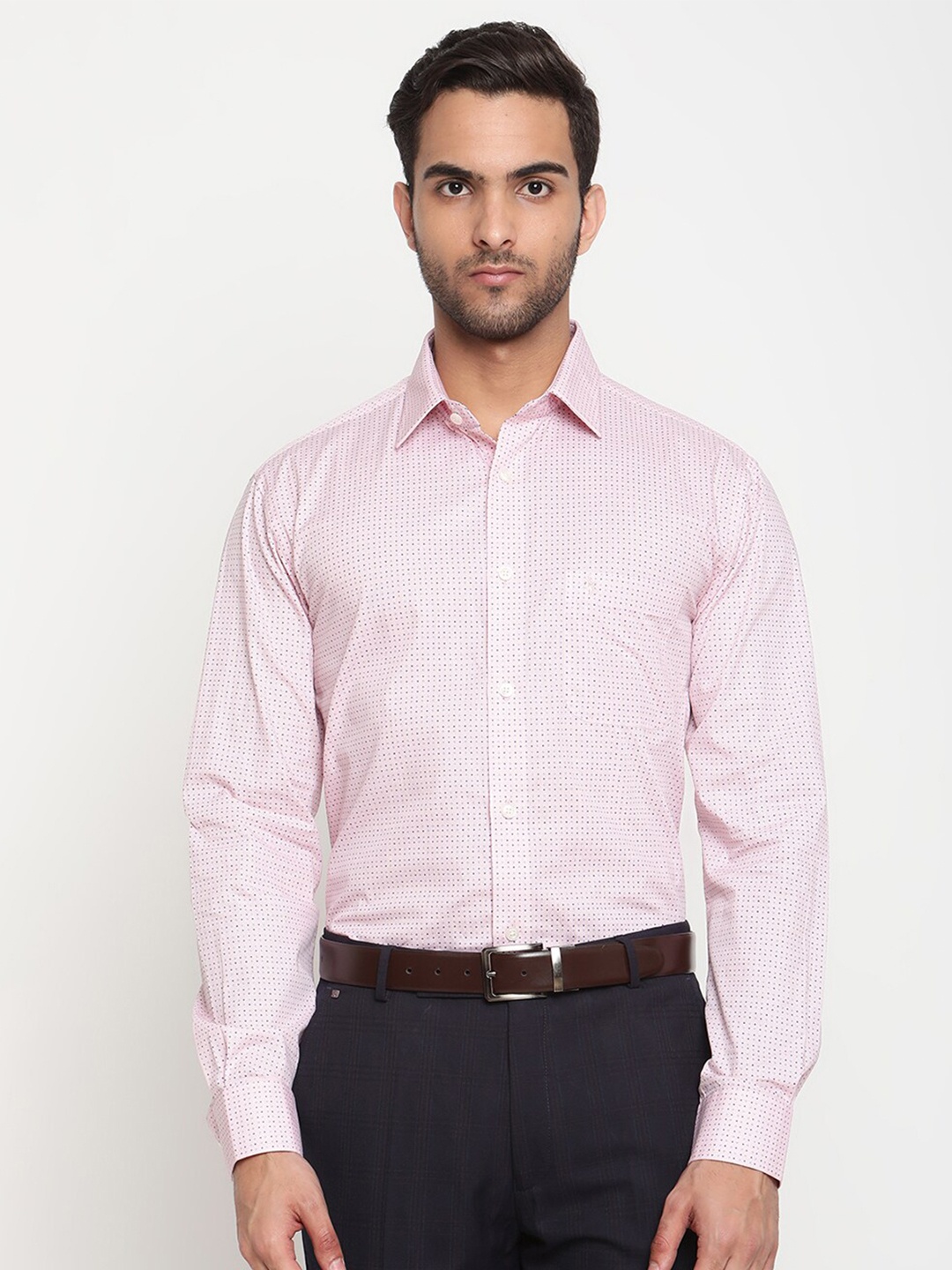 

Cantabil Men Pink Original Semi Sheer Printed Formal Shirt